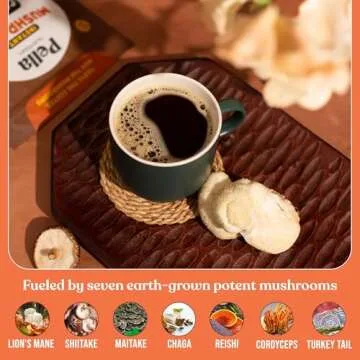 Pella Nutrition Organic Mushroom Instant Coffee (60 Servings) with 7 Superfood Mushrooms, Great Tasting, Includes Lion's Mane, Reishi, Chaga, Cordyceps, Shiitake, Maitake, and Turkey Tail