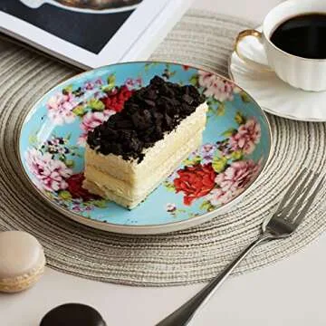 BTaT- Dessert Plates, Deep Plates, 8 inch, Set of 4, Porcelain Bone China, Appetizer Plates, Floral Plates, Salad Plates, Small Plates Set, Small Dishes, Dinnerware, Salad Plates