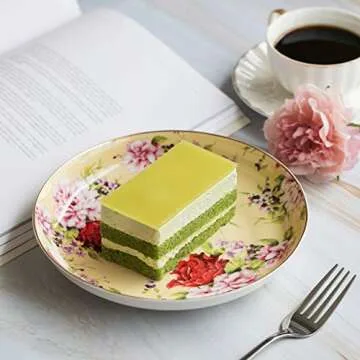 BTaT- Dessert Plates, Deep Plates, 8 inch, Set of 4, Porcelain Bone China, Appetizer Plates, Floral Plates, Salad Plates, Small Plates Set, Small Dishes, Dinnerware, Salad Plates