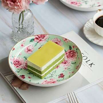 BTaT- Dessert Plates, Deep Plates, 8 inch, Set of 4, Porcelain Bone China, Appetizer Plates, Floral Plates, Salad Plates, Small Plates Set, Small Dishes, Dinnerware, Salad Plates