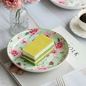 BTaT- Dessert Plates, Deep Plates, 8 inch, Set of 4, Porcelain Bone China, Appetizer Plates, Floral Plates, Salad Plates, Small Plates Set, Small Dishes, Dinnerware, Salad Plates