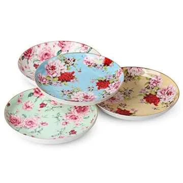 BTaT- Dessert Plates, Deep Plates, 8 inch, Set of 4, Porcelain Bone China, Appetizer Plates, Floral Plates, Salad Plates, Small Plates Set, Small Dishes, Dinnerware, Salad Plates
