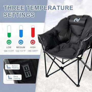 Slsy Heated Camping Chair Oversized, Outdoor Portable Heated Folding Chairs, Heated Foldable Chair Seat Supports 500 lbs, Heating Chair for Outdoor Sports, Camping, Patio, and Picnics