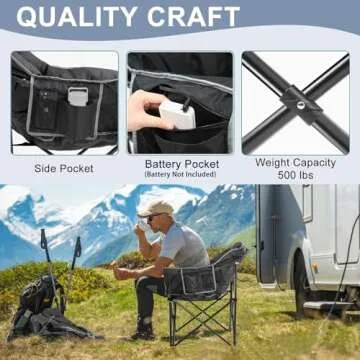 Slsy Heated Camping Chair Oversized, Outdoor Portable Heated Folding Chairs, Heated Foldable Chair Seat Supports 500 lbs, Heating Chair for Outdoor Sports, Camping, Patio, and Picnics