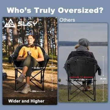 Slsy Heated Camping Chair Oversized, Outdoor Portable Heated Folding Chairs, Heated Foldable Chair Seat Supports 500 lbs, Heating Chair for Outdoor Sports, Camping, Patio, and Picnics