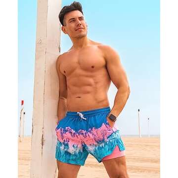 maamgic Mens 5 Inch Stretch Swimming Shorts Compression Liner Swim Trunks Quick Dry Bathing Suits Bo...