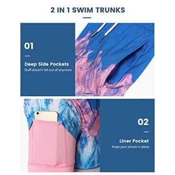 maamgic Mens 5 Inch Stretch Swimming Shorts Compression Liner Swim Trunks Quick Dry Bathing Suits Board Shorts Beach Shorts Swim Suits Ice Blue X-Large