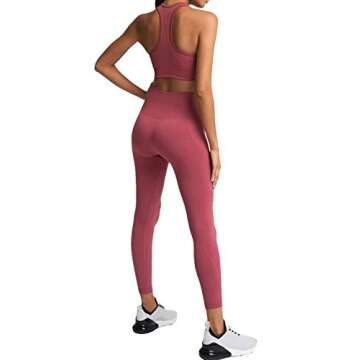 MEIVSO Women's Yoga Workout Set 2 Pcs Seamless Outfits Gym Leggings and Sports Bra Pink S