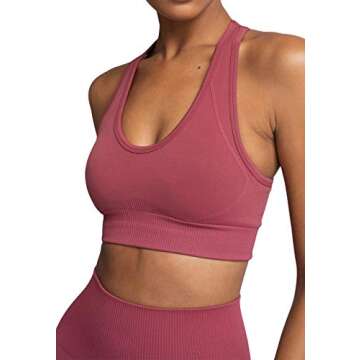 MEIVSO Women's Yoga Workout Set 2 Pcs Seamless Outfits Gym Leggings and Sports Bra Pink S