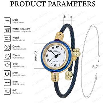 Blekon Collections Women's Cuff Watch - Round Analog Display Arabic Numbers 23mm Case Wire Bracelet ...