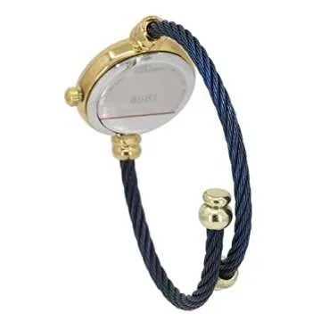 Blekon Collections Women's Cuff Watch - Round Analog Display Arabic Numbers 23mm Case Wire Bracelet Watch for Women Elegant Cable Cuff Bangle Wrist Watch (Gold/Navy)