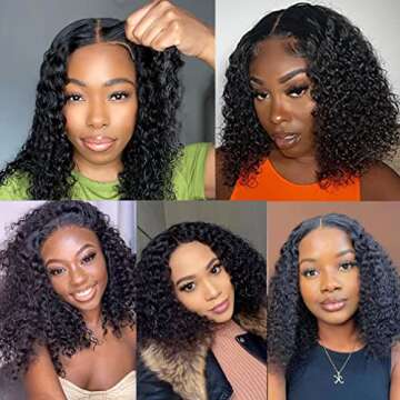 Domiso 14 Inch Glueless Wear and Go Bob Wig Deep Wave Bob Wigs Lace Front Wigs Human Hair Lace Pre Cut Hairline Pre Plucked No Glue Lace Wig Natural Black 14 Inch