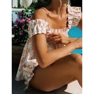 Farktop Womens Floral Print Pajama Sets Ruffle Trim Cami and Casual Shorts 2 Piece Lounge Set PJ (US, Alpha, Large, Regular, Regular, Pink)