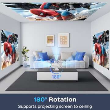 Mini Projector with WiFi and Bluetooth, 180°Rotatable Portable Projector, 1080P Support, 130" Smart Projector with Android TV 11.0, Short Throw, Auto Keyston for Outdoor/Home Theater, White