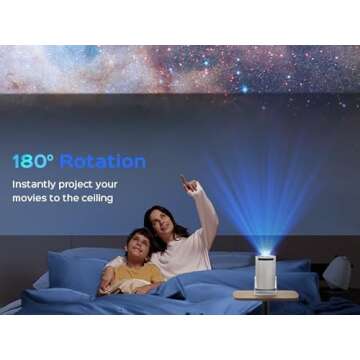 Mini Projector with WiFi and Bluetooth, 180°Rotatable Portable Projector, 1080P Support, 130" Smart Projector with Android TV 11.0, Short Throw, Auto Keyston for Outdoor/Home Theater, White
