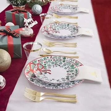 Nervure 175PCS Christmas Plastic Plates Set for 25 Guests