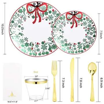 Nervure 175PCS Christmas Plastic Plates Set for 25 Guests