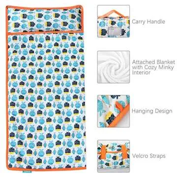 Toddler Nap Mat with Removable Pillow and Fleece Minky Blanket - Lightweight & Portable for Kids
