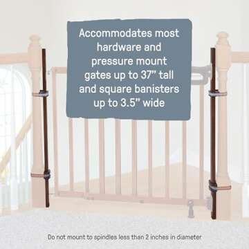 Summer Infant Banister to Banister Gate Mounting Kit - Fits Round or Square Banisters, Accommodates Most Hardware & Pressure Mount Baby Gates up to 37” Tall, Gate Sold Separately