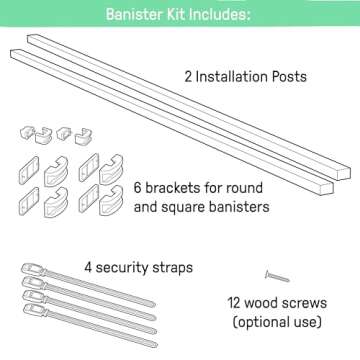 Summer Infant Banister to Banister Gate Mounting Kit - Fits Round or Square Banisters, Accommodates Most Hardware & Pressure Mount Baby Gates up to 37” Tall, Gate Sold Separately