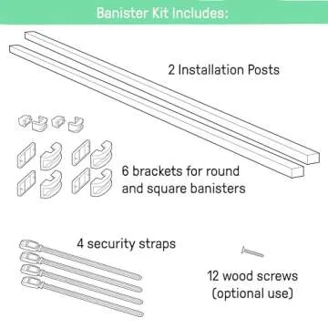 Summer Infant Banister to Banister Gate Mounting Kit - Fits Round or Square Banisters, Accommodates Most Hardware & Pressure Mount Baby Gates up to 37” Tall, Gate Sold Separately