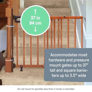 Summer Infant Banister to Banister Gate Mounting Kit - Fits Round or Square Banisters, Accommodates Most Hardware & Pressure Mount Baby Gates up to 37” Tall, Gate Sold Separately