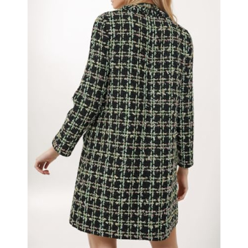 LifeShe Women's Long Sleeve Tweed Mini Dress Business Work Short Dress Elegant Cute Party Dresses Dark Green