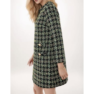 LifeShe Women's Long Sleeve Tweed Mini Dress Business Work Short Dress Elegant Cute Party Dresses Dark Green