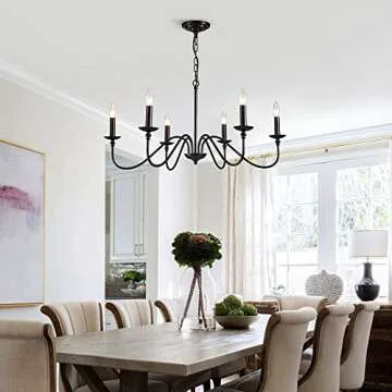 Saint Mossi Antique Painted Black Chandelier Lighting,6 Lights,Rustic Vintage Farmhouse Pendant Lighting in Industrial Country Style,H16 x D33 with Adjustable Chain