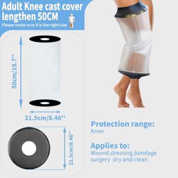 KEEFITT Knee Cast Cover for Shower, Waterproof Bandage and Cast Protector for Knee Replacement Surgery, Wound, Burns Watertight Protection Reusable,