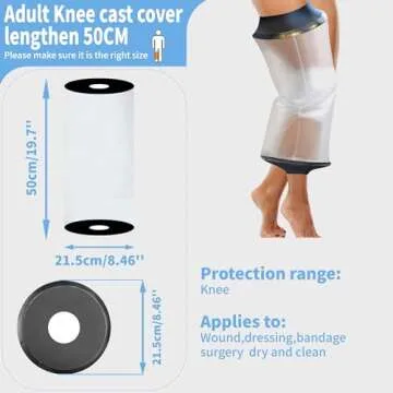 KEEFITT Knee Cast Cover for Shower, Waterproof Bandage and Cast Protector for Knee Replacement Surgery, Wound, Burns Watertight Protection Reusable,