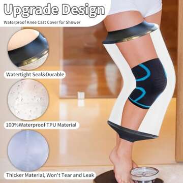 KEEFITT Knee Cast Cover for Shower, Waterproof Bandage and Cast Protector for Knee Replacement Surgery, Wound, Burns Watertight Protection Reusable,