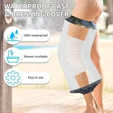 KEEFITT Knee Cast Cover for Shower, Waterproof Bandage and Cast Protector for Knee Replacement Surgery, Wound, Burns Watertight Protection Reusable,