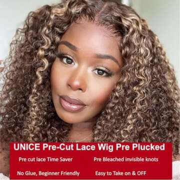 UNICE Put on and Go Glueless Wigs Human Hair Pre Plucked pre Cut Jerry Curly Blonde Highlight 6x4.75 HD Lace Closure Human Hair Wig Bleached Knots Beginner Friendly Wig 22 inch