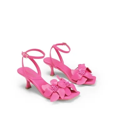 Stylish Hot Pink Flower Wedding Heels for Women