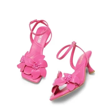 Stylish Hot Pink Flower Wedding Heels for Women