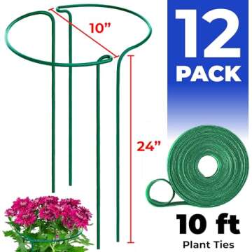 12 Pack Tall Snake Plant Support Stakes – 10" W x 24" H Half Round Peony Cages and Supports for In...