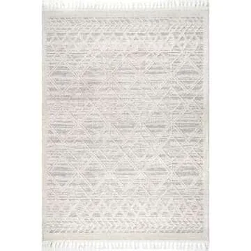 nuLOOM 9x12 Ansley Moroccan Tassel Area Rug, Light Grey, High-Low Textured Bohemian Design, Plush High Pile, Stain Resistant, For Bedroom, Living Room, Hallway, Entryway