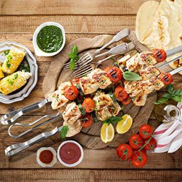 MVZAWINO Premium Kabob Skewers, 10 Pack 17" Stainless Steel Grilling Skewers, Flat Metal Barbecue BBQ Skewers for Grilling, Wide Reusable Shish Kebab Skewers BBQ Sticks w/Handy Storage Bag