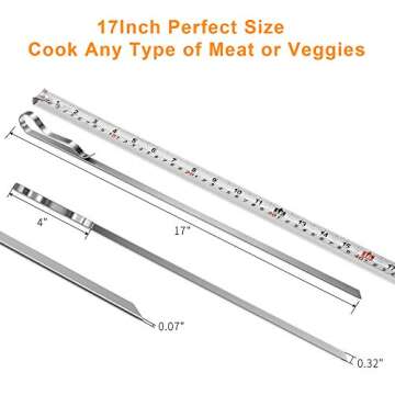 MVZAWINO Premium Kabob Skewers, 10 Pack 17" Stainless Steel Grilling Skewers, Flat Metal Barbecue BBQ Skewers for Grilling, Wide Reusable Shish Kebab Skewers BBQ Sticks w/Handy Storage Bag