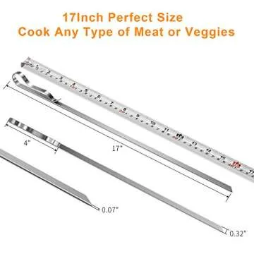 MVZAWINO Premium Kabob Skewers, 10 Pack 17" Stainless Steel Grilling Skewers, Flat Metal Barbecue BBQ Skewers for Grilling, Wide Reusable Shish Kebab Skewers BBQ Sticks w/Handy Storage Bag