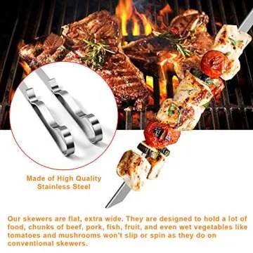 MVZAWINO Premium Kabob Skewers, 10 Pack 17" Stainless Steel Grilling Skewers, Flat Metal Barbecue BBQ Skewers for Grilling, Wide Reusable Shish Kebab Skewers BBQ Sticks w/Handy Storage Bag