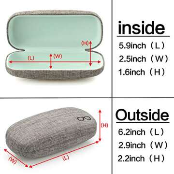 Vemiss Hard Shell Eyeglasses Cases, Linen Fabrics Protector Sunglasses Case, Large Glasses Case (Large Gray/Green)