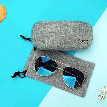Vemiss Hard Shell Eyeglasses Cases, Linen Fabrics Protector Sunglasses Case, Large Glasses Case (Large Gray/Green)