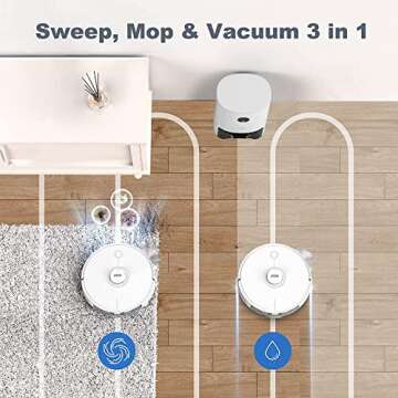 N2 Robot Vacuum with Self-Emptying, Wi-Fi Connected, Compatible with Alexa, Lidar Navigation, Sweep, Mop & Vacuum 3 in 1 Robot Vacuum Cleaner, Carpet & Hard Floor, Ideal for Pet Hair, Carpets White3