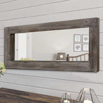 Trvone Full Length Dressing Mirror Wood Floor Mirror Solid Wood Frame Mirror with Standing Holder Wooden Frame Vertical and Horizontal Hanging Mirror Wall Decor (58"x24", Charcoal Baked)