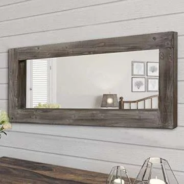 Trvone Full Length Dressing Mirror Wood Floor Mirror Solid Wood Frame Mirror with Standing Holder Wooden Frame Vertical and Horizontal Hanging Mirror Wall Decor (58"x24", Charcoal Baked)
