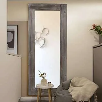 Trvone Full Length Dressing Mirror Wood Floor Mirror Solid Wood Frame Mirror with Standing Holder Wooden Frame Vertical and Horizontal Hanging Mirror Wall Decor (58"x24", Charcoal Baked)