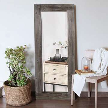 Trvone Full Length Dressing Mirror Wood Floor Mirror Solid Wood Frame Mirror with Standing Holder Wooden Frame Vertical and Horizontal Hanging Mirror Wall Decor (58"x24", Charcoal Baked)