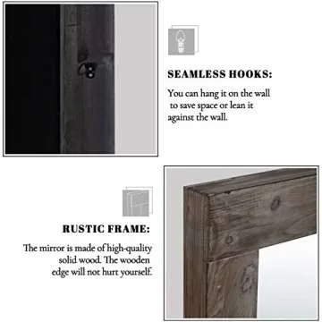 Trvone Full Length Dressing Mirror Wood Floor Mirror Solid Wood Frame Mirror with Standing Holder Wooden Frame Vertical and Horizontal Hanging Mirror Wall Decor (58"x24", Charcoal Baked)